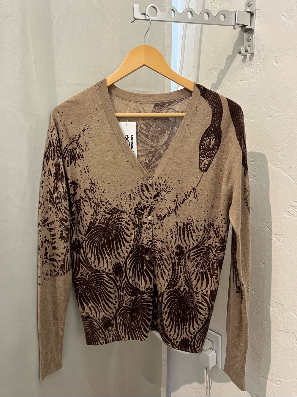 Friendly Hunting buttoned silk blend brown cardigan